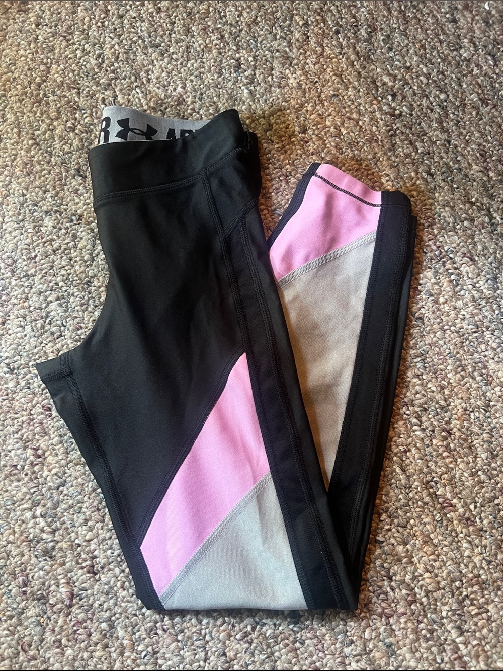 Under Armour Black Leggings with Pink & Light Gray Panels